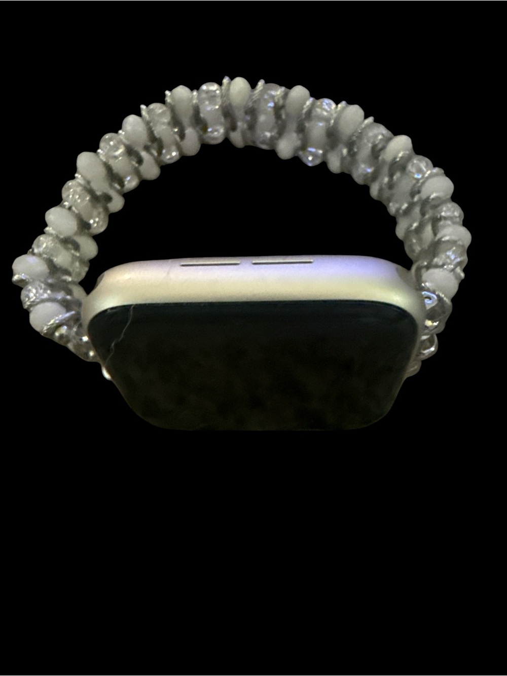 White and Silver Pearl Beaded Apple Watch Band. Fits 42-44mm and a large wrist - Picture 6 of 6